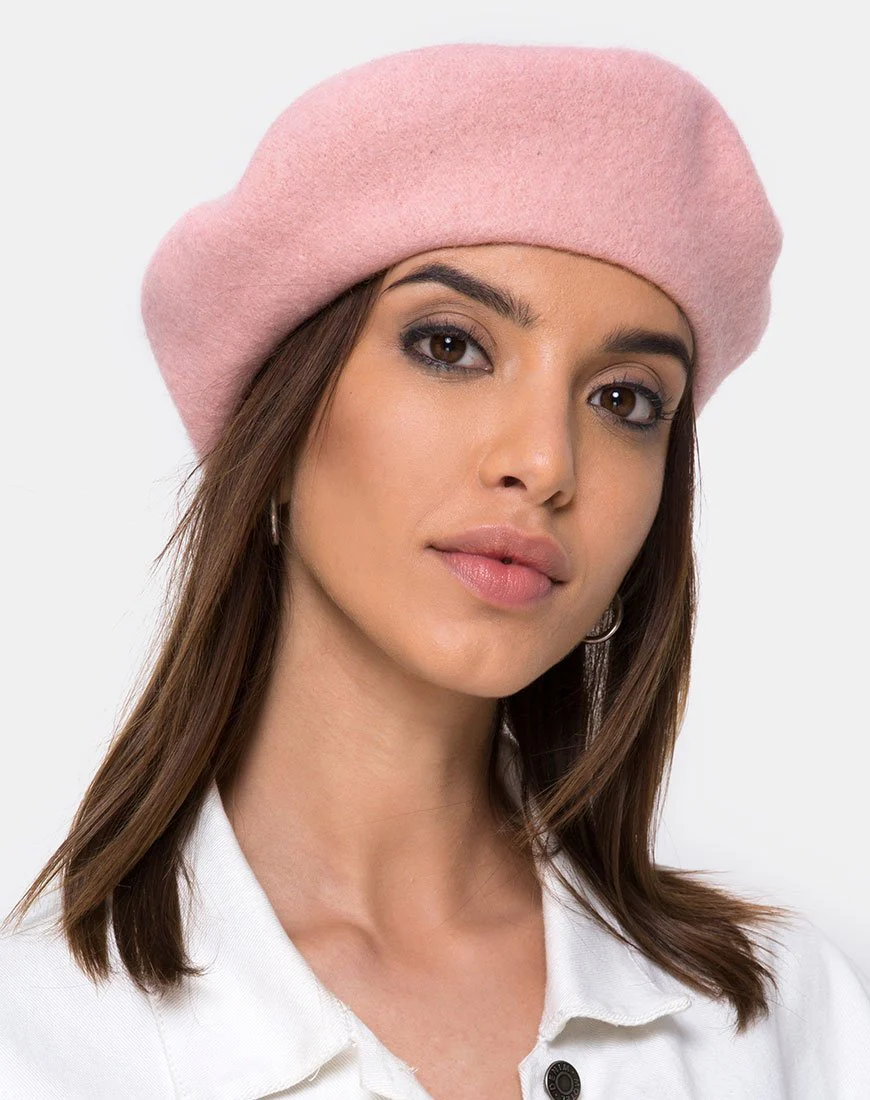 Woll-Barett-Mütze in Babyrosa