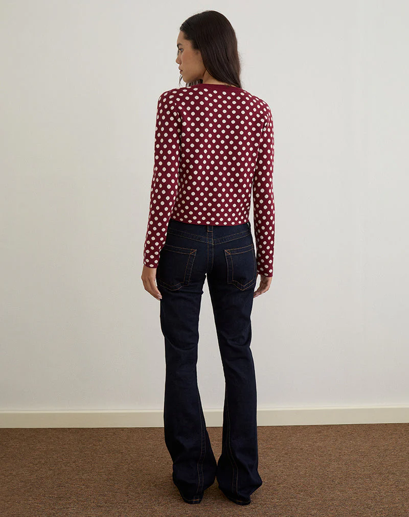 Bhavina Strickjacke in Burgunderrot mit cremefarbenem Polka-Print - Image 6