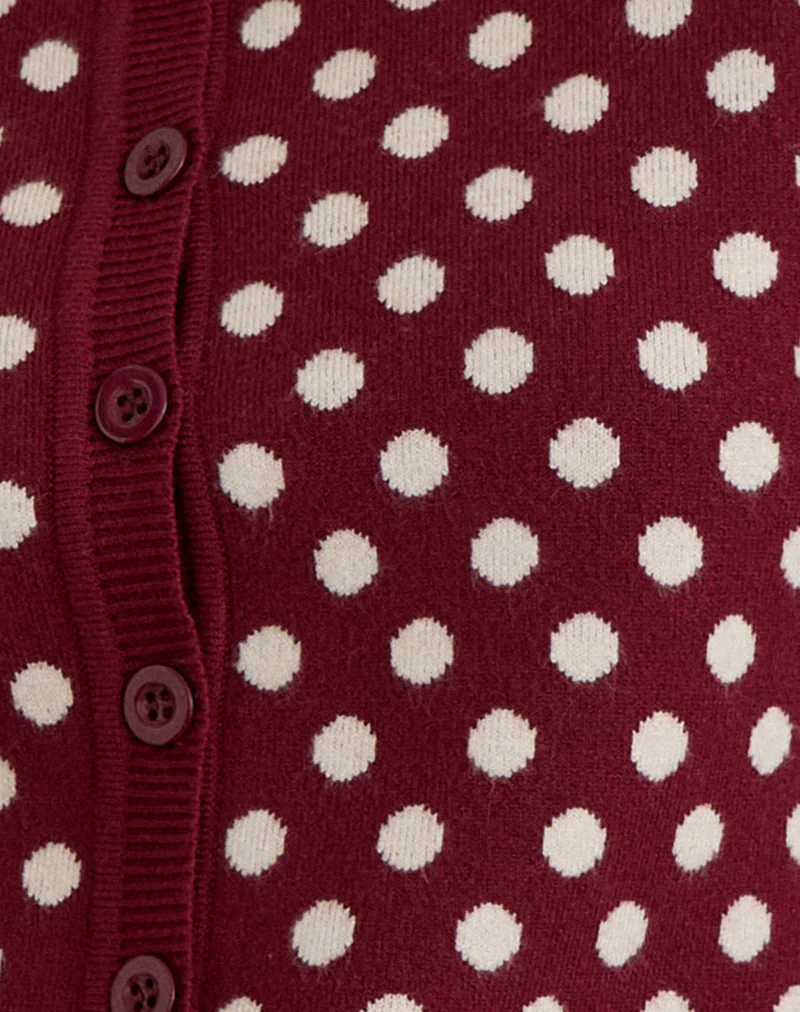 Bhavina Strickjacke in Burgunderrot mit cremefarbenem Polka-Print - Image 7