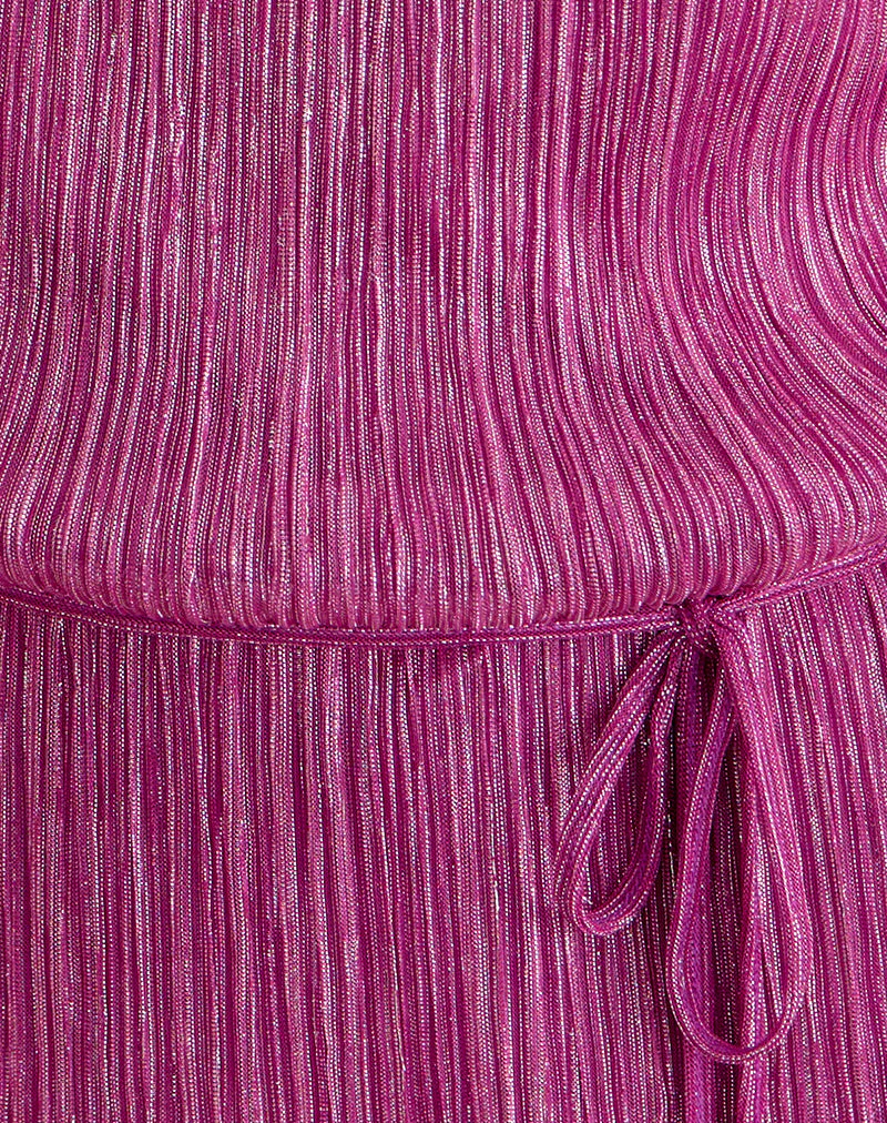 Bherita Top with Beads in Sheer Plisse Hot Pink - Image 6