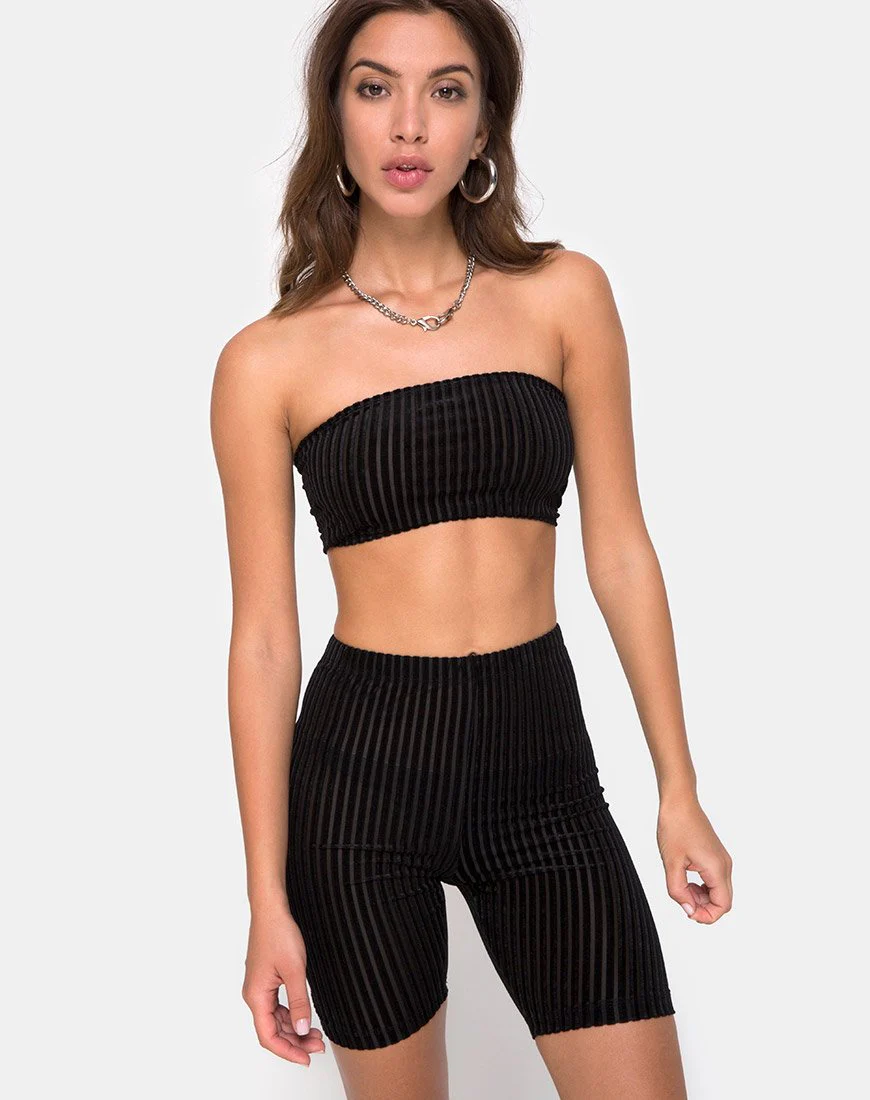 Bike-Short aus Samt mit durchsichtigen Streifen Schwarz X Princess Polly - Image 3