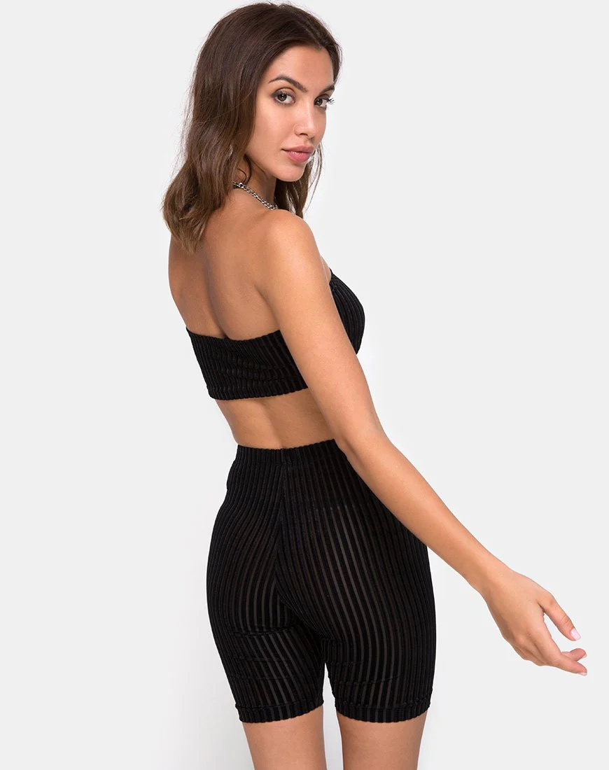 Bike-Short aus Samt mit durchsichtigen Streifen Schwarz X Princess Polly - Image 4