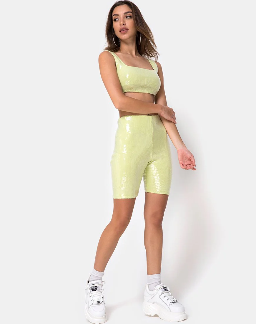 Bike Short in Pistaziengrün mit klaren Pailletten - Image 3