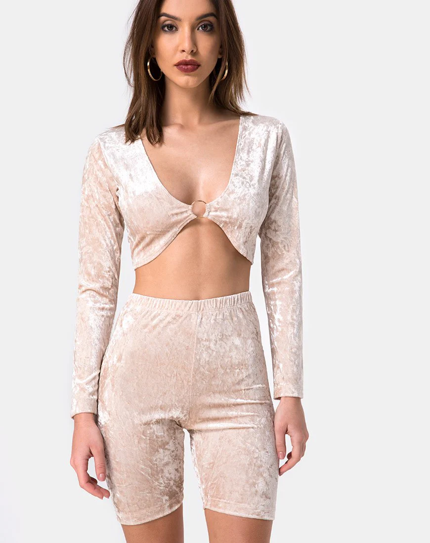 Bike Short aus cremefarbenem Crushed Velvet