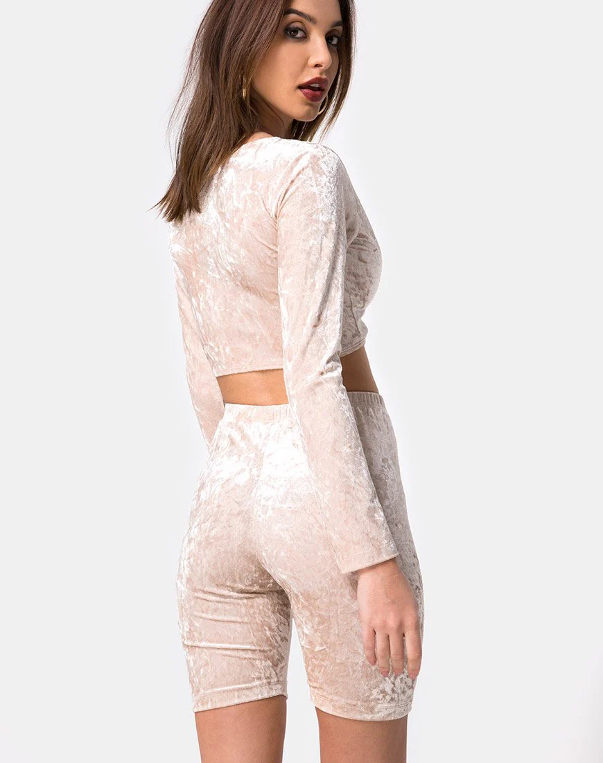 Bike Short aus cremefarbenem Crushed Velvet - Image 2