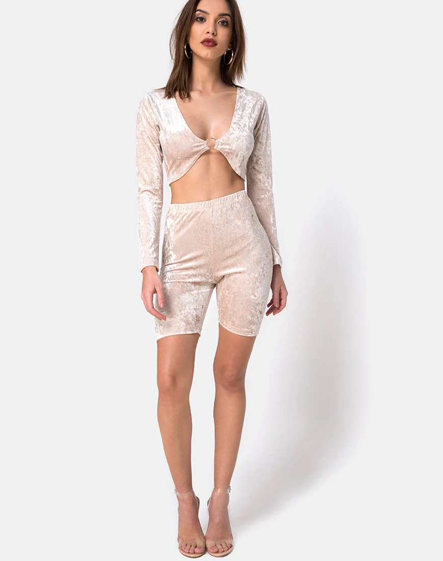 Bike Short aus cremefarbenem Crushed Velvet - Image 3