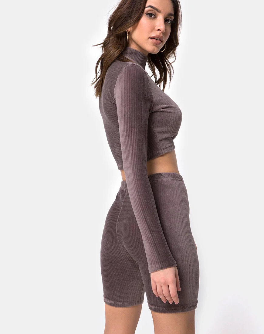Bike Short aus Mokka-Rippensamt - Image 2