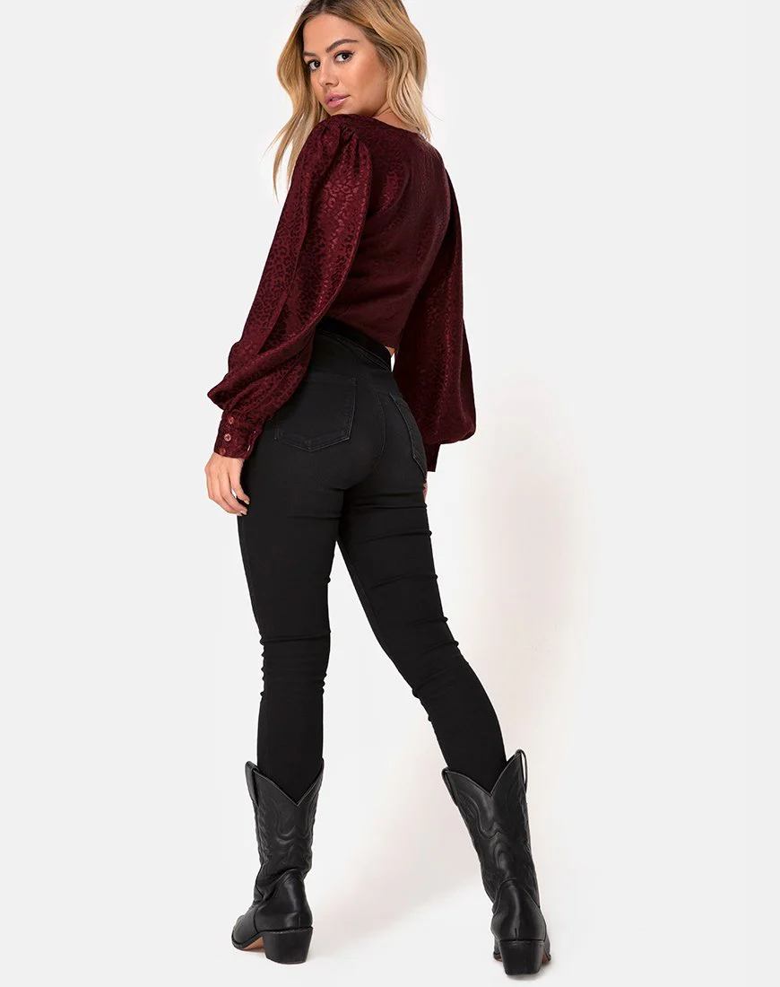 Bina Crop Top aus Satin Cheetah Burgundy - Image 4
