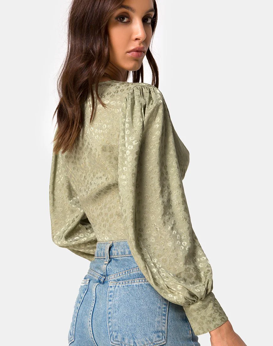 Bina Langarm-Top aus Satin Ditsy Rose Sage - Image 2