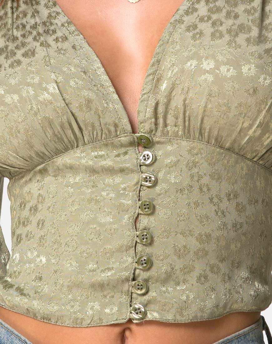 Bina Langarm-Top aus Satin Ditsy Rose Sage - Image 5