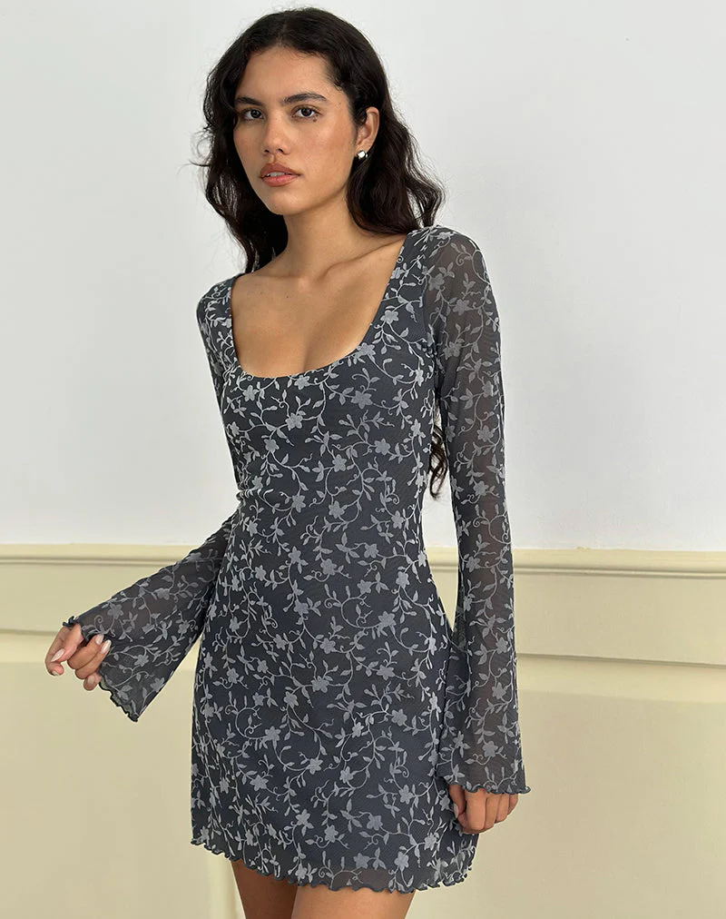 Bindara Minikleid in Pretty Petal Flock Dunkelgrau - Image 2