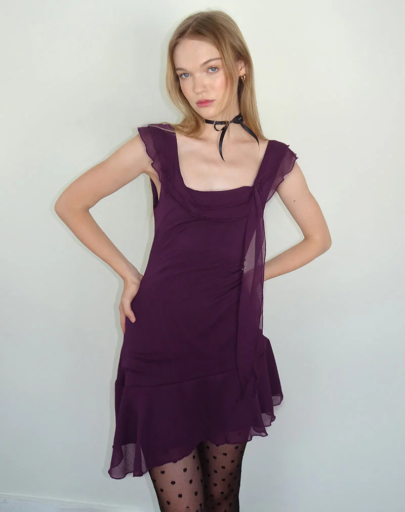 Binita Minikleid aus Chiffon Aubergine - Image 3