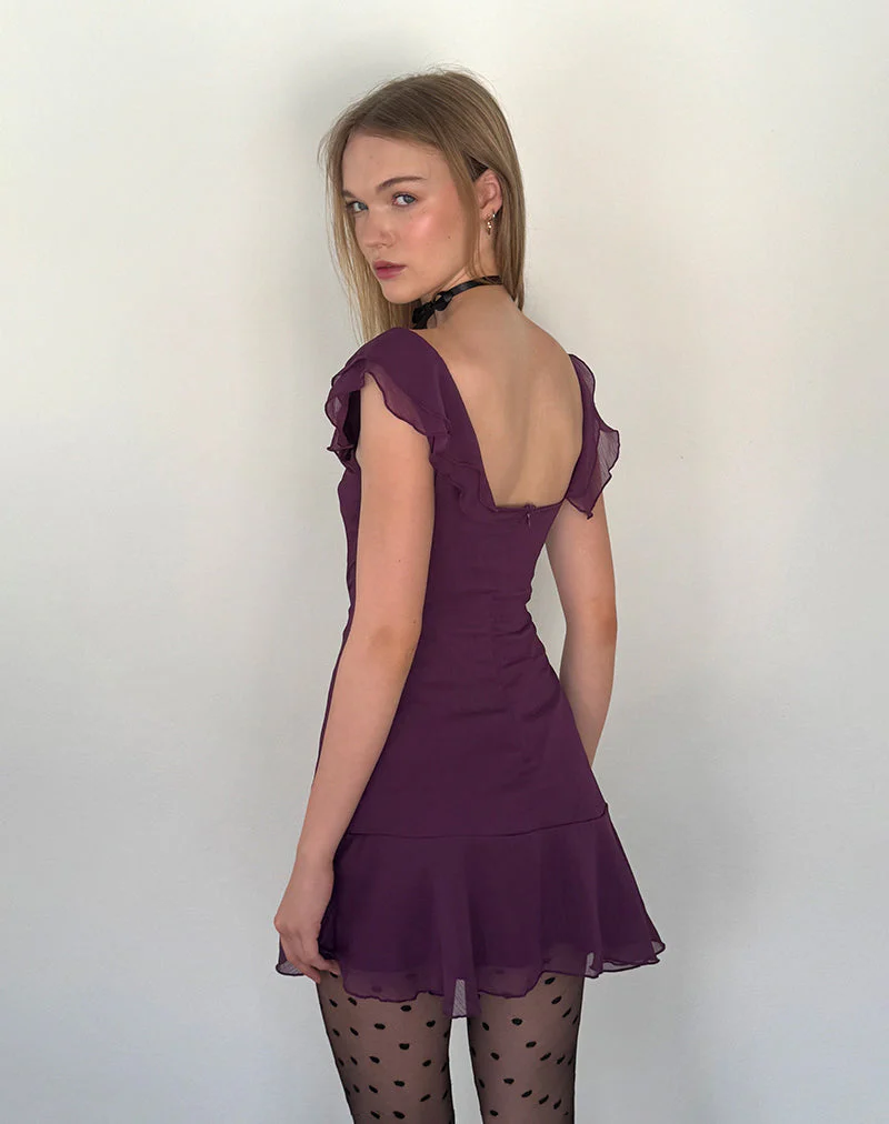 Binita Minikleid aus Chiffon Aubergine - Image 4