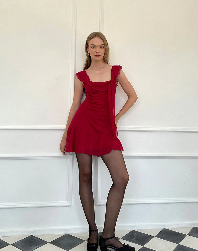 Binita Minikleid aus Chiffon in Burgund - Image 4