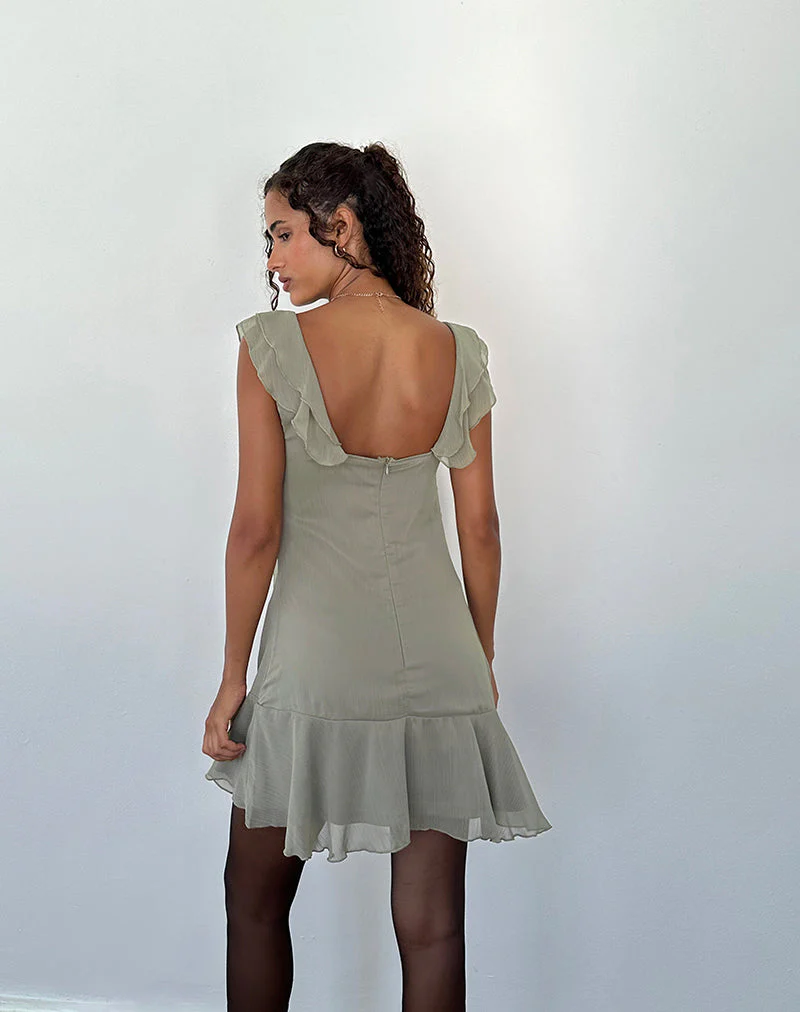 Binita Minikleid aus Chiffon oliv - Image 4