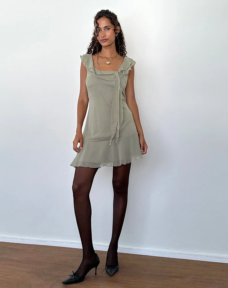 Binita Minikleid aus Chiffon oliv - Image 5