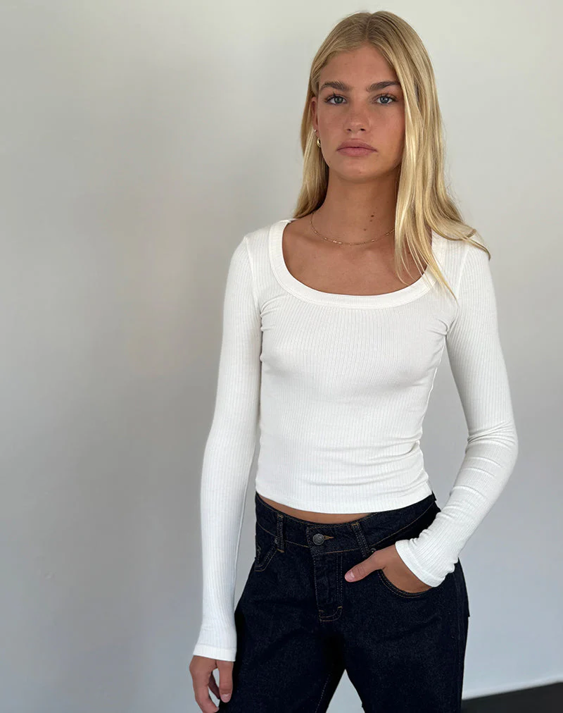 Binlo Extra langärmeliges Top in Weiß