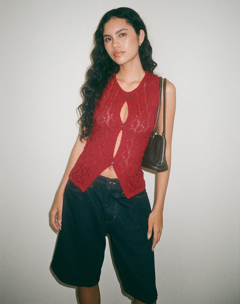 Birama Knopf-Tank-Top in Rot gestrickt - Image 5