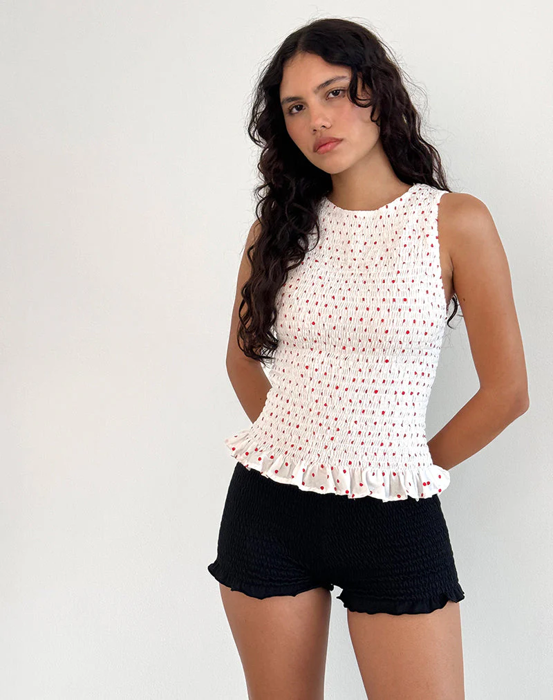 Birita Gerafftes Tank-Top in Weiß und Rot Polkadot - Image 2