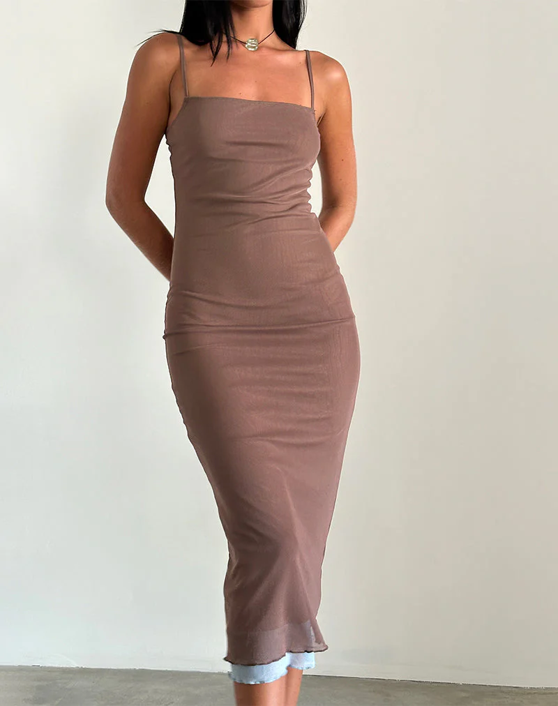 Bisilk Midikleid aus Mesh Braun mit Hellblau - Image 2