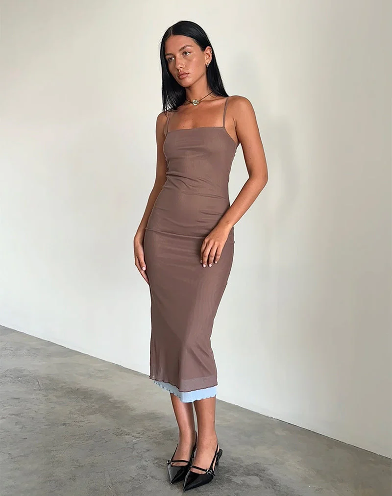 Bisilk Midikleid aus Mesh Braun mit Hellblau - Image 4