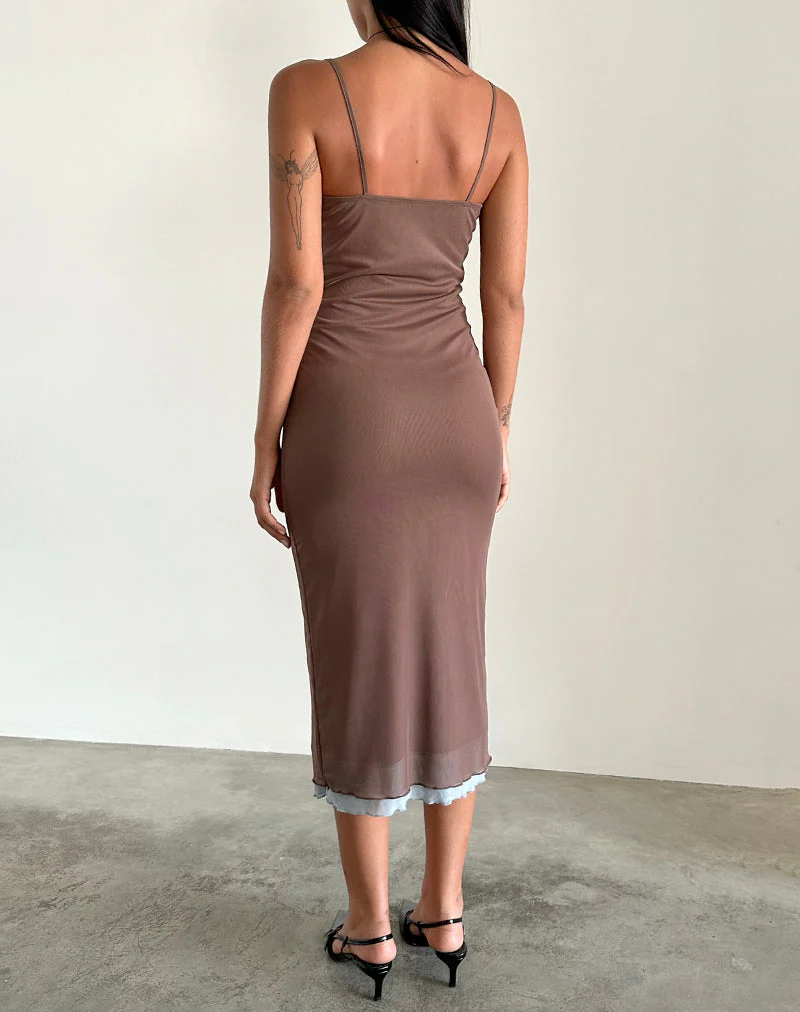 Bisilk Midikleid aus Mesh Braun mit Hellblau - Image 5