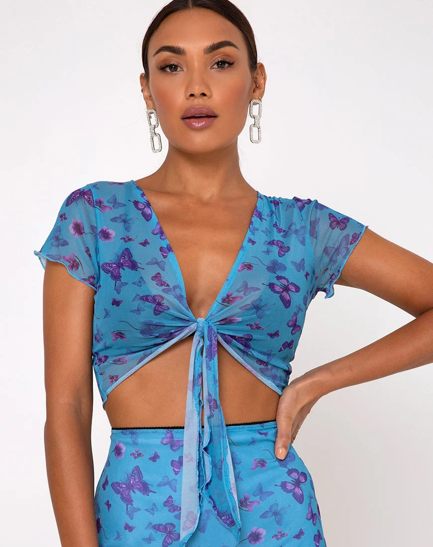 Blaza Crop Top aus Mesh Butterfly Azure