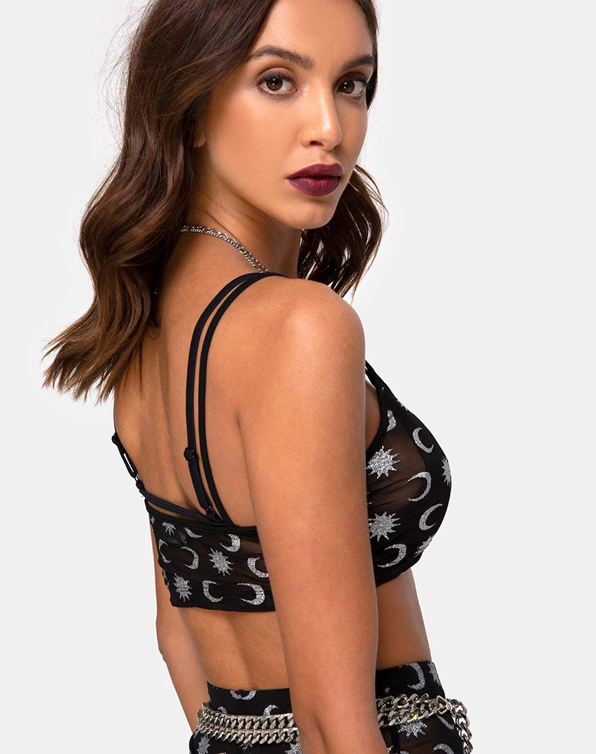 Blink Crop Top in Over The Moon Schwarz mit Glitter - Image 2