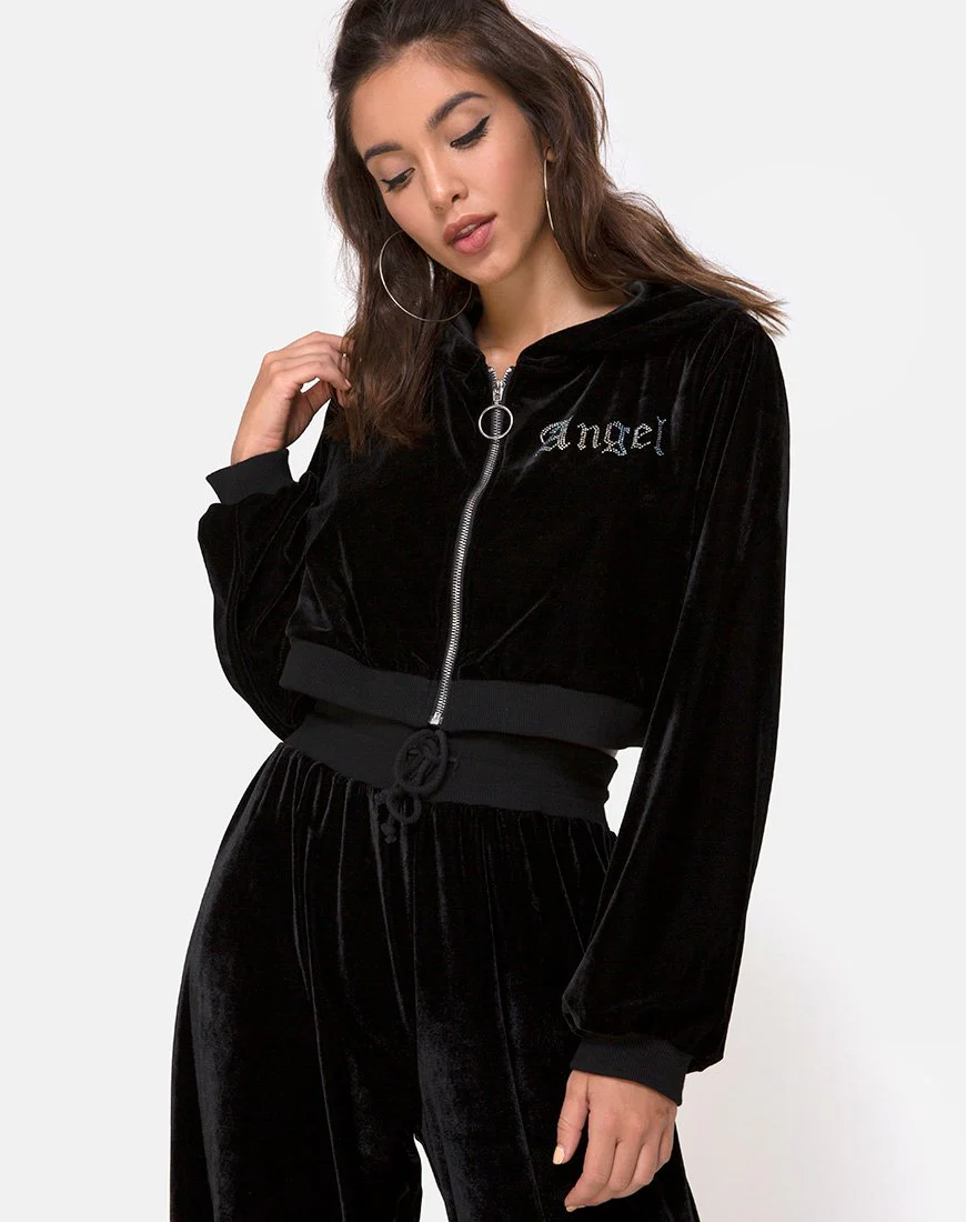 Bomb Hoodie in Schwarz mit Angel Diamante Hot Fix