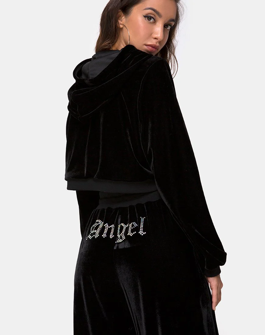 Bomb Hoodie in Schwarz mit Angel Diamante Hot Fix - Image 2