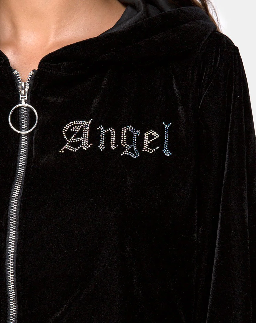 Bomb Hoodie in Schwarz mit Angel Diamante Hot Fix - Image 5