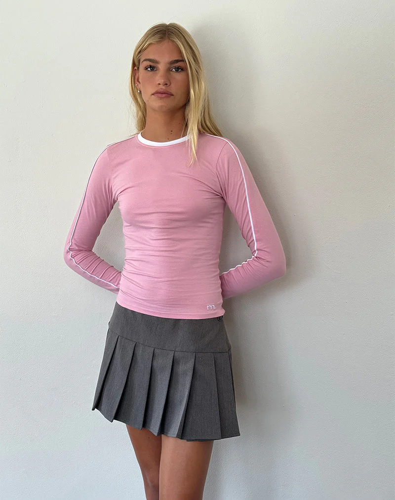 Bonija Langarm-Top in Flamingo-Pink mit weißen Paspeln und M-Stickerei - Image 3