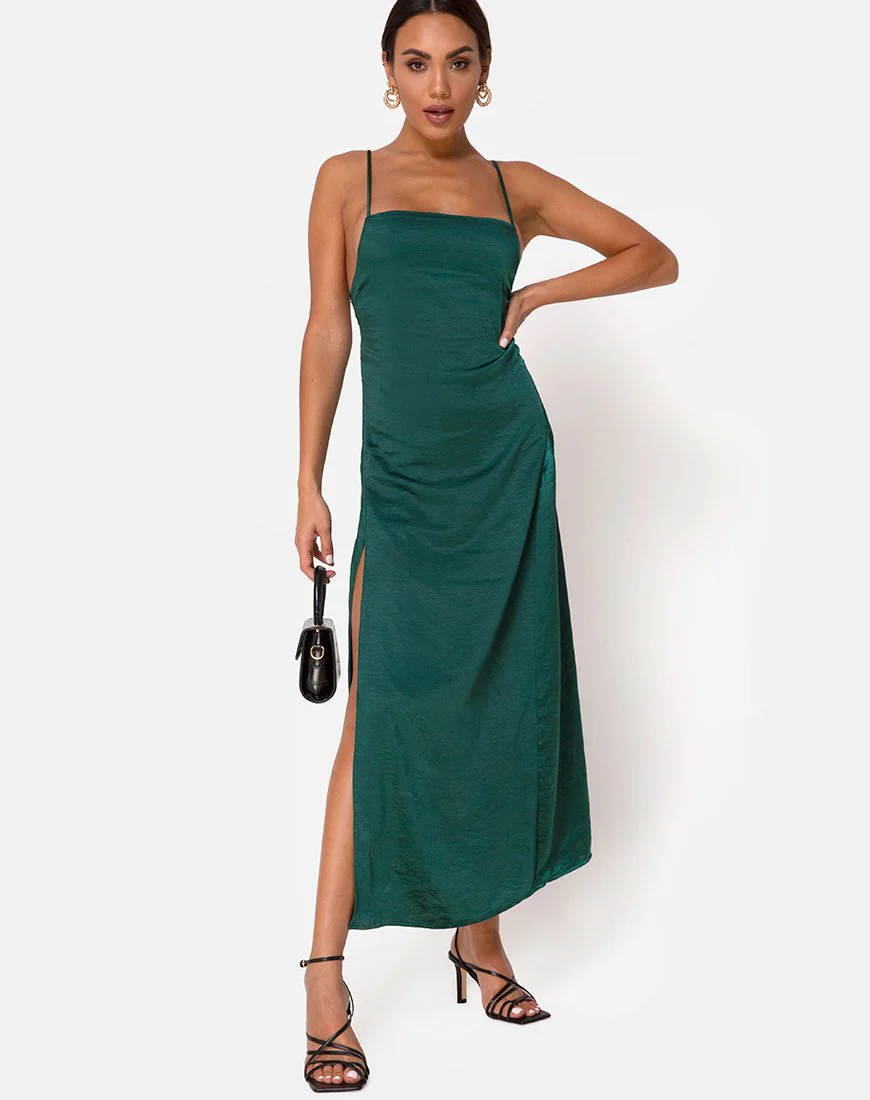 Bonita Maxikleid aus Satin Waldgrün - Image 3