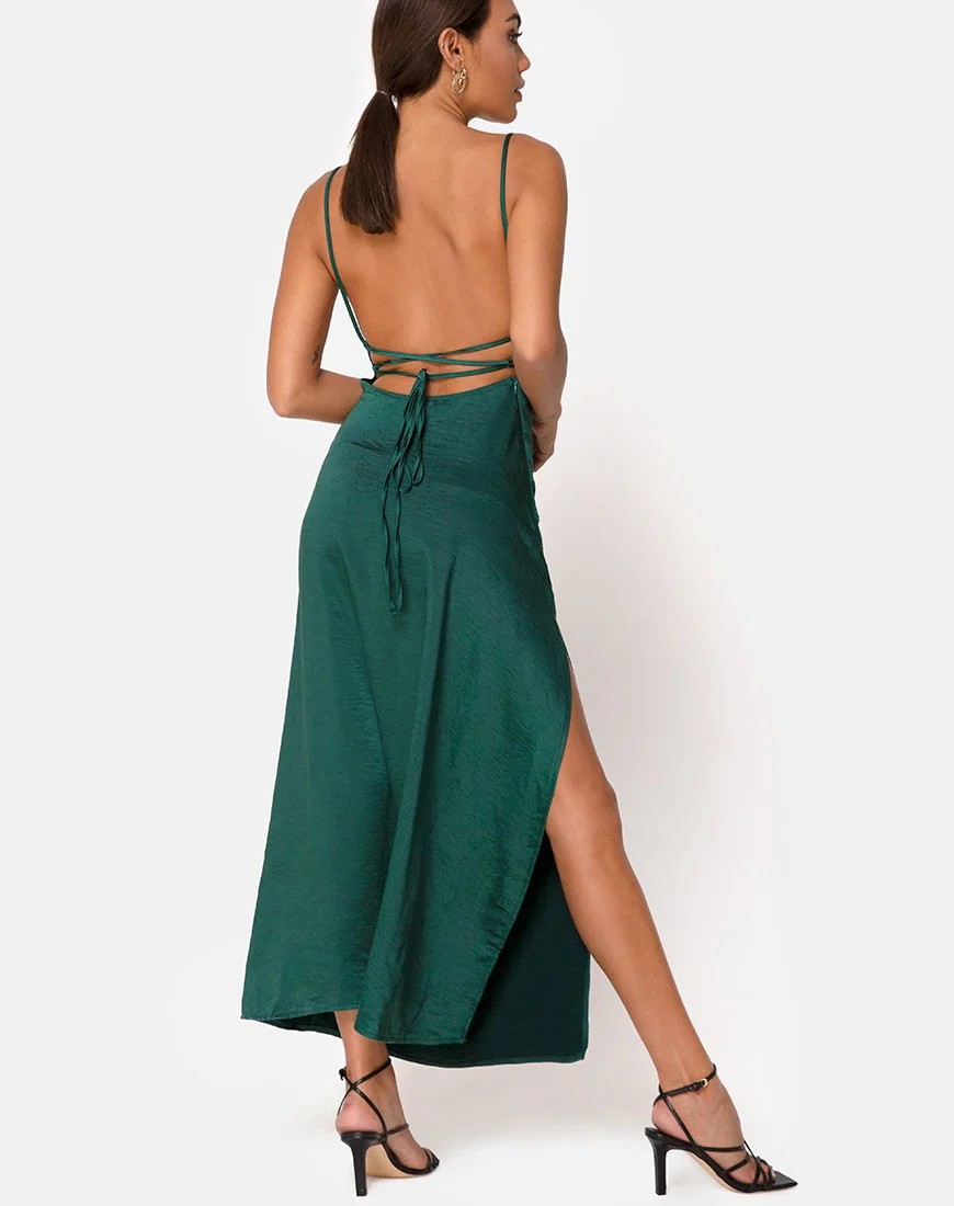 Bonita Maxikleid aus Satin Waldgrün - Image 4