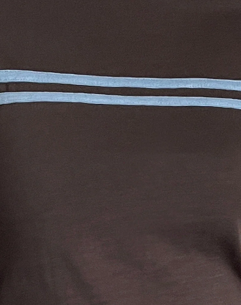 Bonjita Langarm-Top in Schokoladenbraun mit aschblauem Zwei-Streifen-Band - Image 7