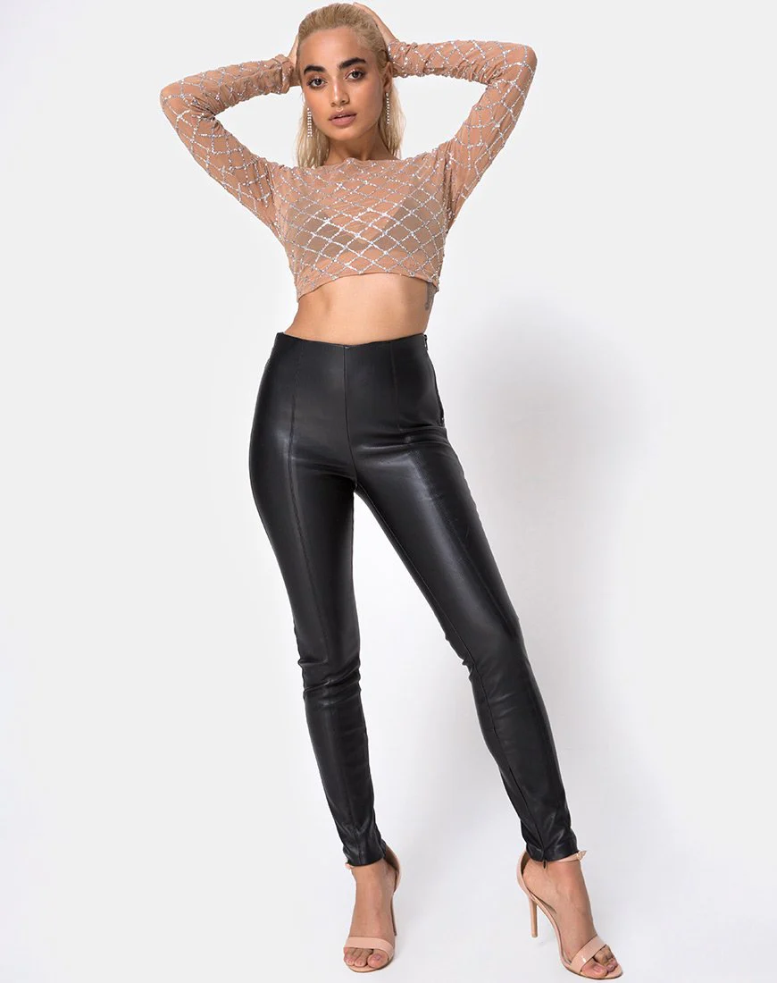 Bonnie Crop Top aus gekreuztem Glitzernetz Tan - Image 4