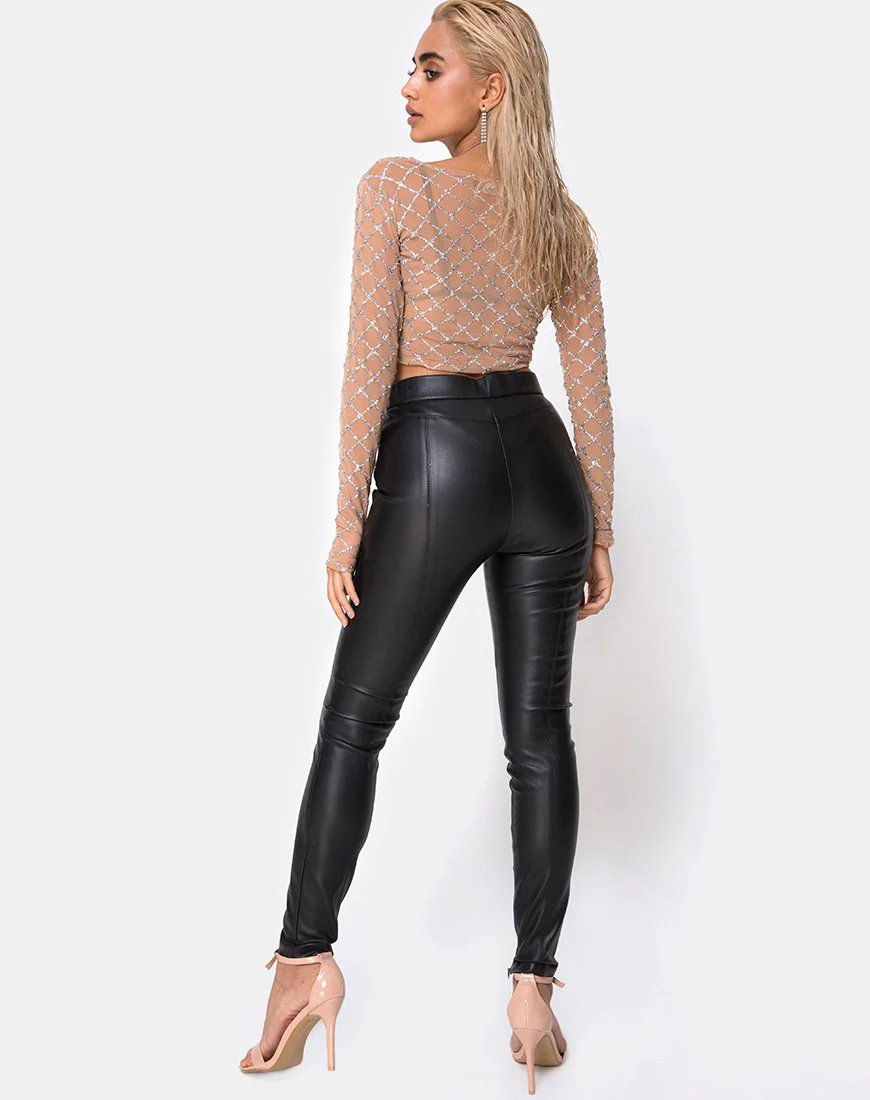 Bonnie Crop Top aus gekreuztem Glitzernetz Tan - Image 5