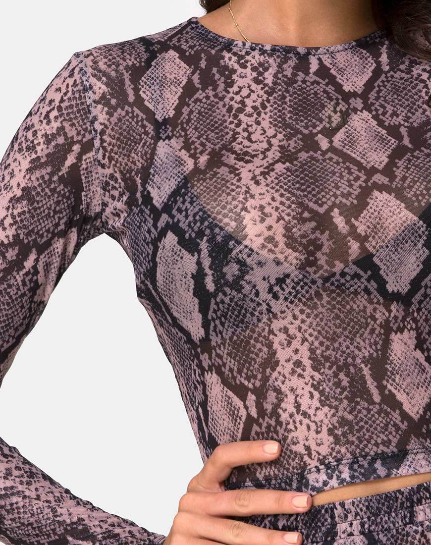Bonnie Crop Top Netz in Taupe Schlange - Image 5