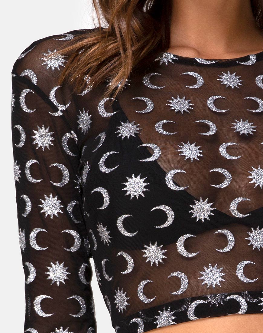 Bonnie Crop Top in Over the Moon Schwarz mit Glitter - Image 5
