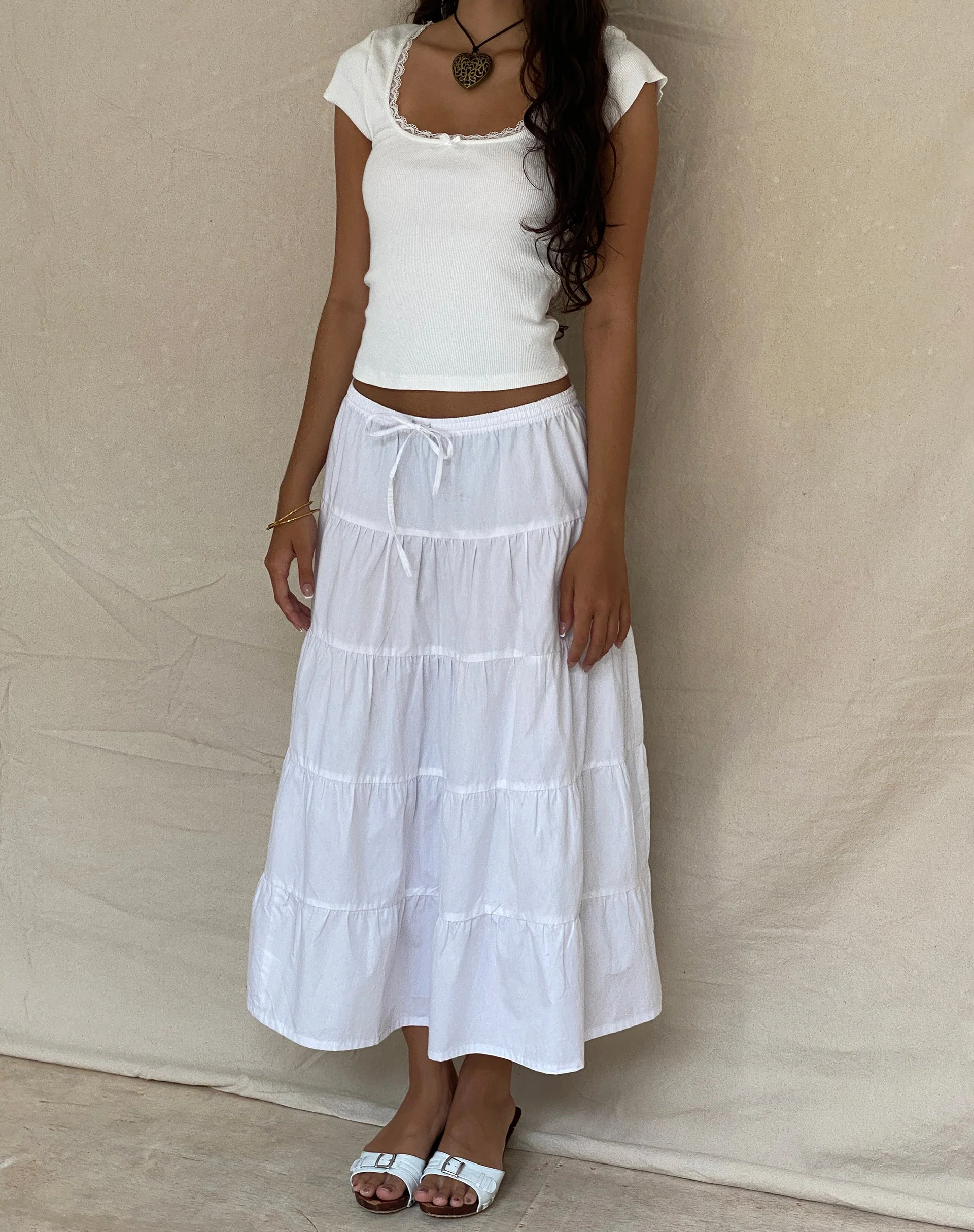 Bovillo Tee mit Spitzenbesatz aus geripptem Off White - Image 5