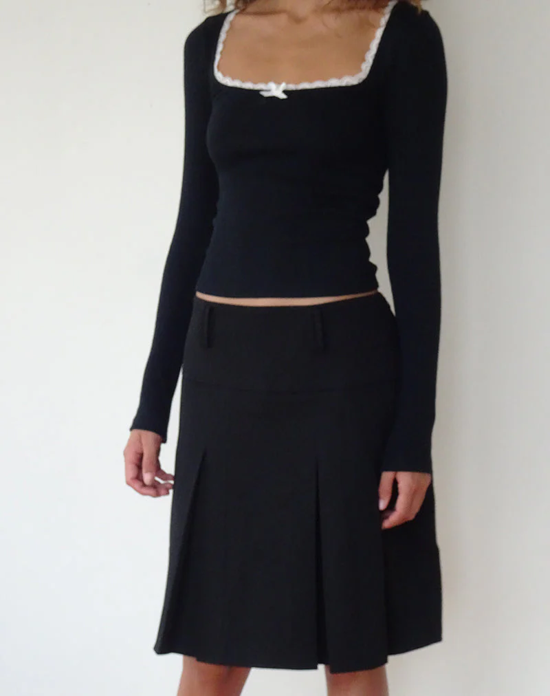 Bovita Langärmeliges Top in Schwarz mit weißem Saum - Image 3