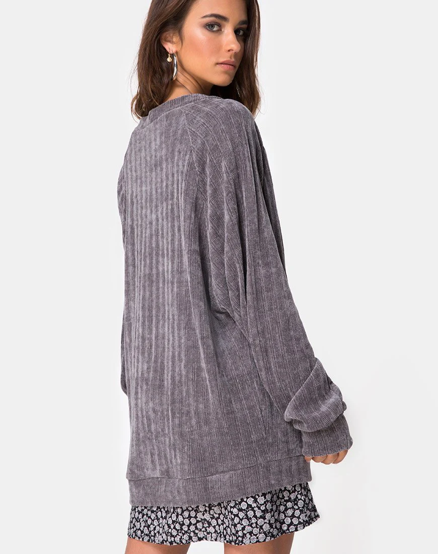 Boyfriend-Strickjacke aus Chenille Grau - Image 3