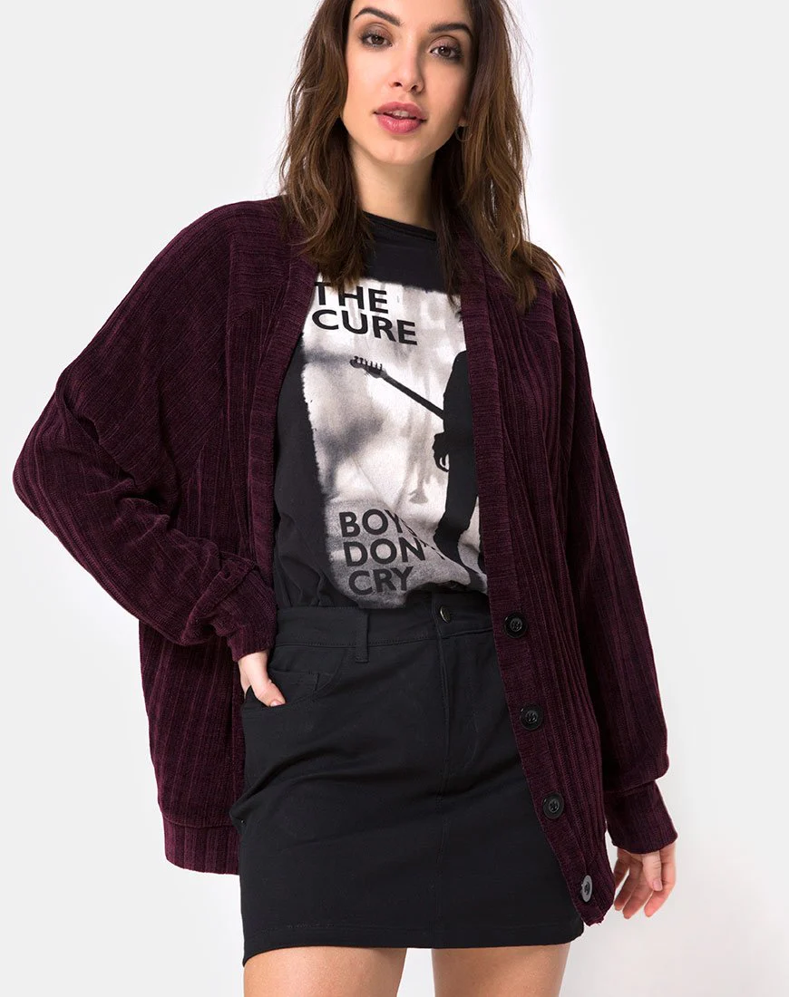 Boyfriend-Strickjacke aus Chenille-Pflaume