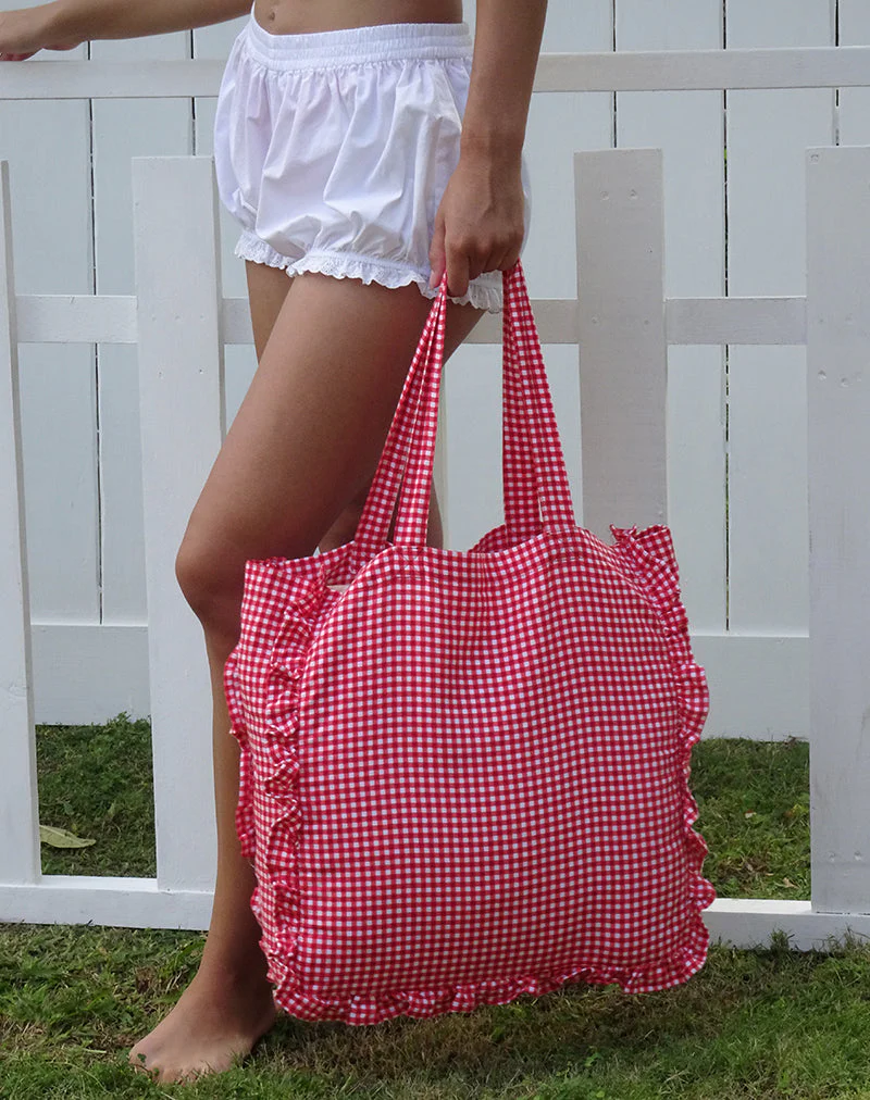 Brie Frill Tote Bag in Rot Gingham - Image 2