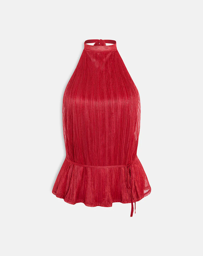 Brienne Top in schimmerndem Plissee Rot - Image 6