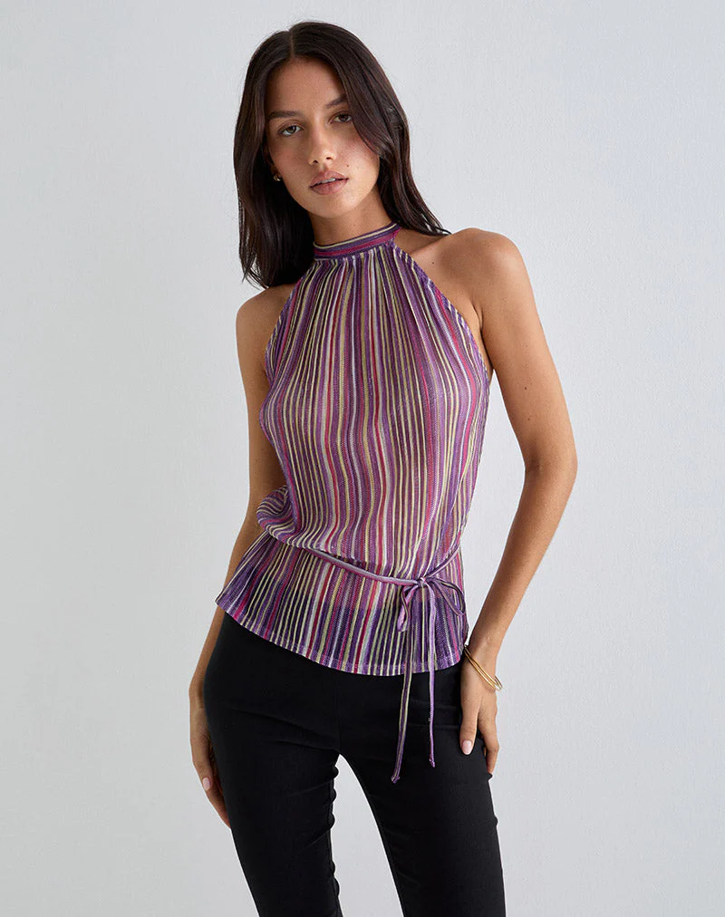 Brienne Top in Schimmernder Plissee Lila Rosa - Image 6