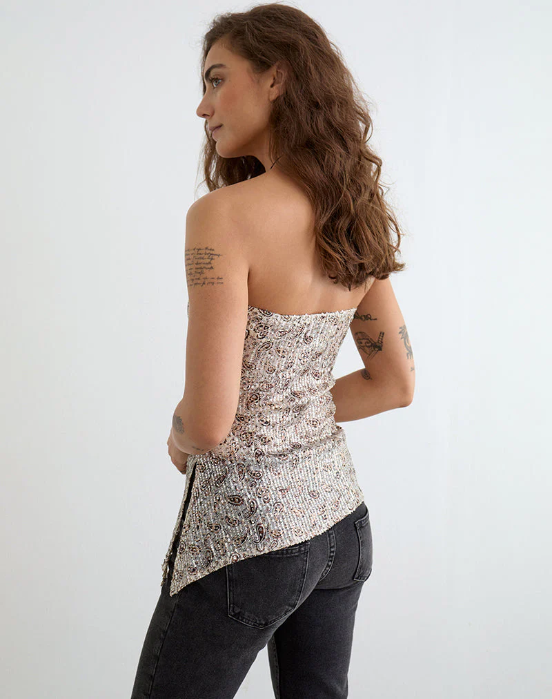 Brilia Bandeau Top in Paisley Sequin Gold - Image 2