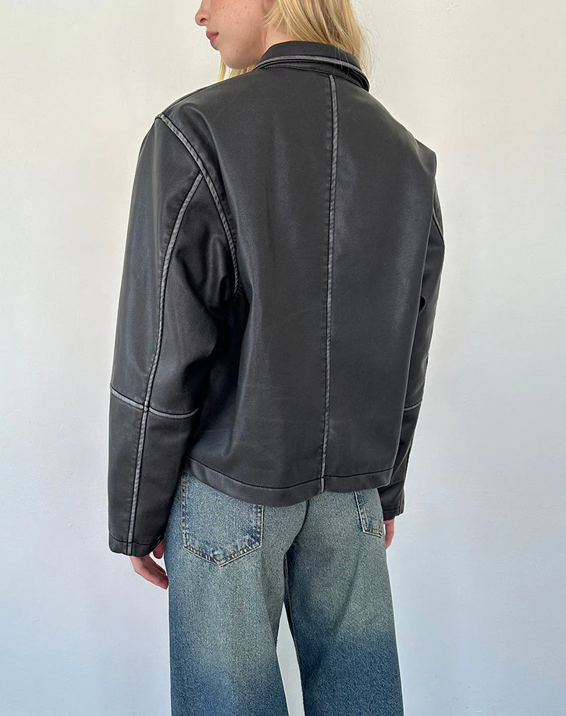 Brittany Distressed Jacke in PU Schwarz - Image 3