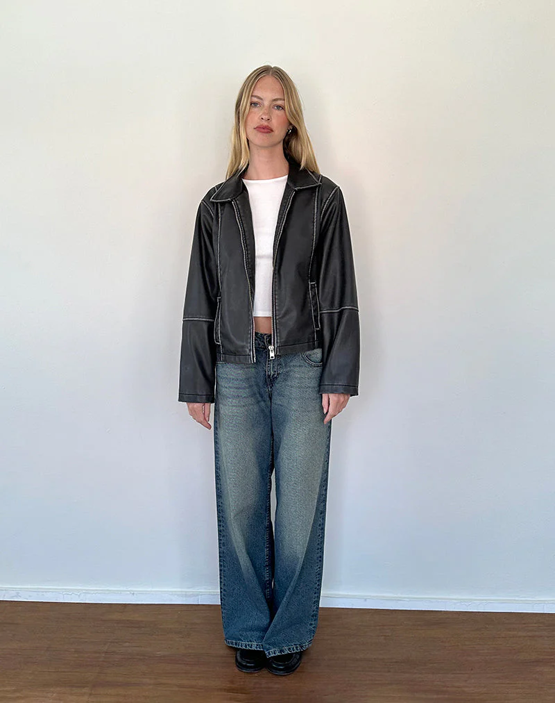 Brittany Distressed Jacke in PU Schwarz - Image 4