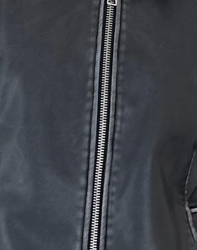 Brittany Distressed Jacke in PU Schwarz - Image 5